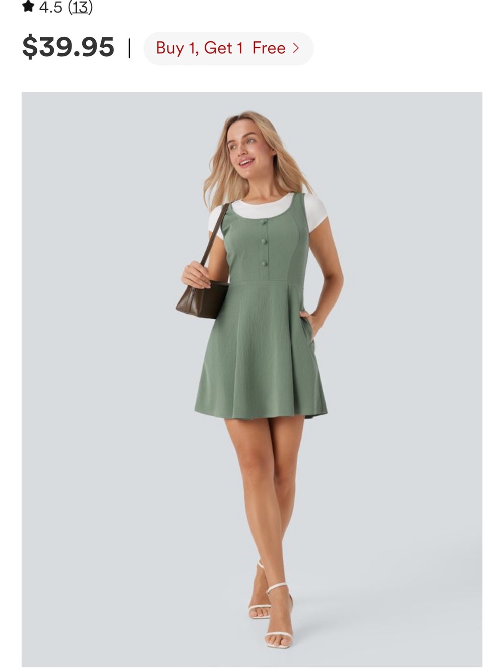HALARA Sage Green Button-Front Mini Dress